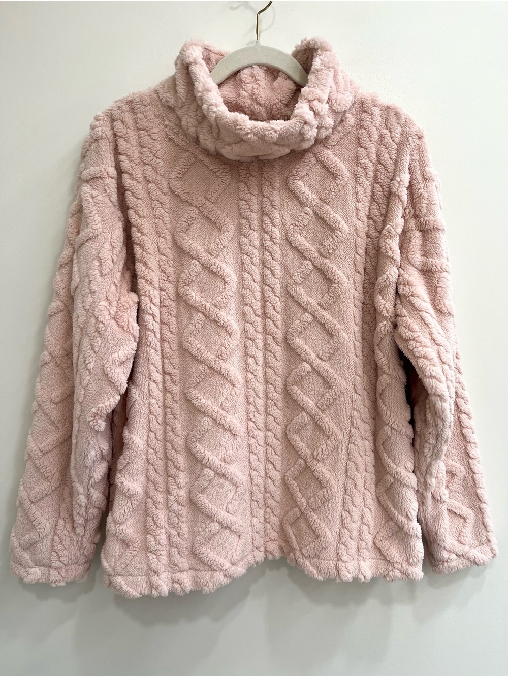 Eddie Bauer Sweater Womens Cable Knit Fleece Pullover Sze XL Light Pink Soft
